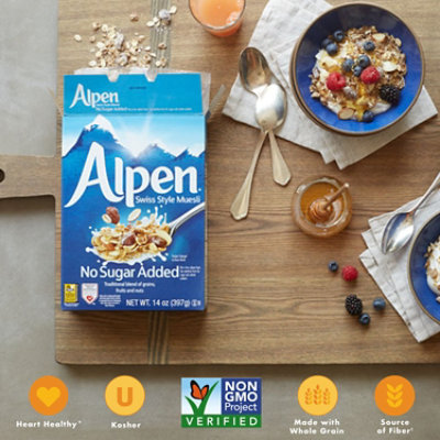 Alpen Swiss Style Muesli No Sugar Added Whole Grain Non GMO Cereal  - 14 Oz - Image 3