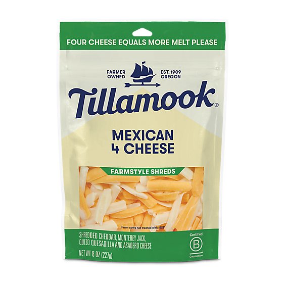 Tillamook Farmstyle Thick Cut Mexican 4 Cheese Blend Shredded Cheese - 8 Oz