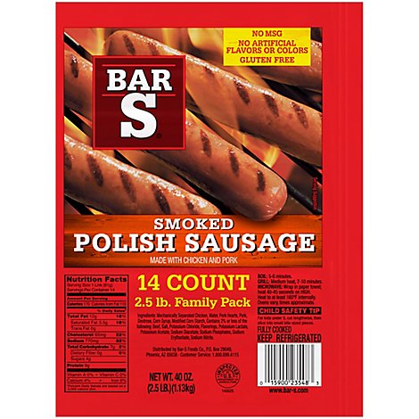Bar-S Sausage Smoked Polish Skinless - 40 Oz