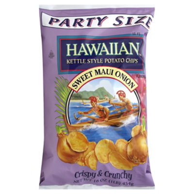 Hawaiian Potato Chips Kettle Style Sweet Maui Onion Party Size 16 Oz