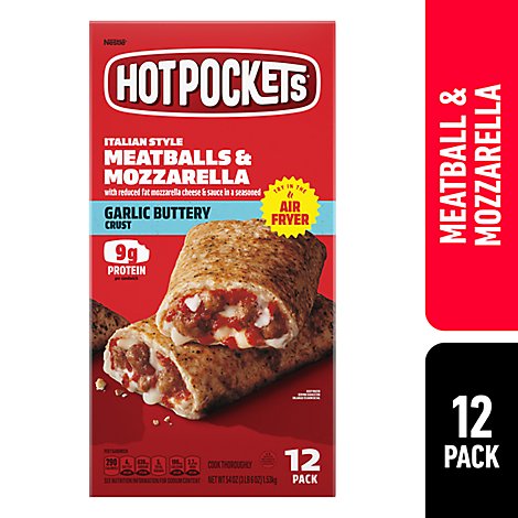 Hot Pockets Sandwiches Meatballs & Mozzarella Garlic Buttery Seasoned Crust - 12-4.5 Oz