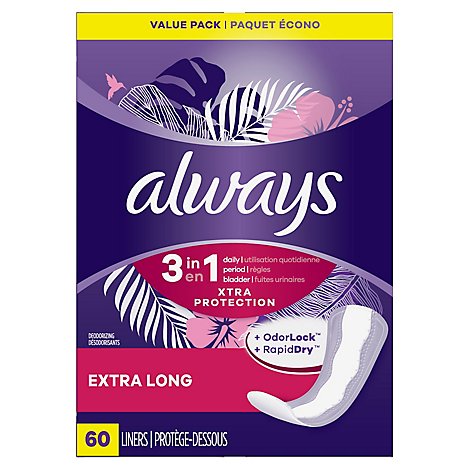 Always 3 In 1 Xtra Protection Extra Long Absorbency Daily Liners - 60 Count