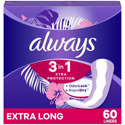 Always Xtra Protection 3-in-1 Daily Liners for Women, Extra Long with  Leakguard, 32 Ct