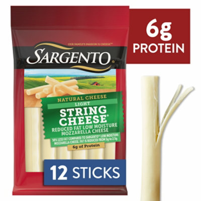 Sargento Light String Cheese Reduced Fat Low Moisture Part-Skim Mozzarella Cheese Snacks - 12 Count - Image 1