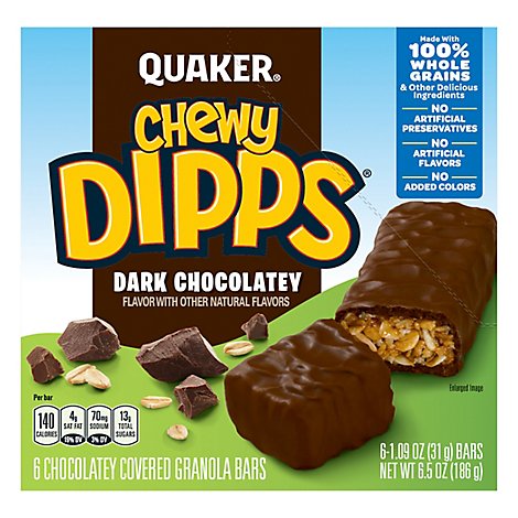 Quaker Chewy Dipps Granola Bars Dark Chocolatey - 6-1.09 Oz