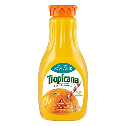 Tropicana Pure Premium Low Acid No Pulp 100% Orange Juice with Vitamins A and C Bottle - 52 Fl. Oz. - Image 1