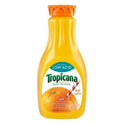 Tropicana Pure Premium Low Acid No Pulp 100% Orange Juice with Vitamins A and C Bottle - 52 Fl. Oz.