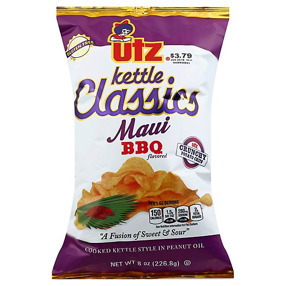 Utz Potato Chips Kettle Classics Maui BBQ Flavored - 8 Oz