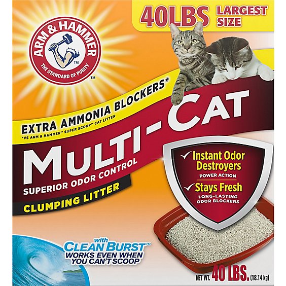 ARM & HAMMER Superior Odor Control With Clean Burst Clumping Multi Cat Litter - 40 Lb