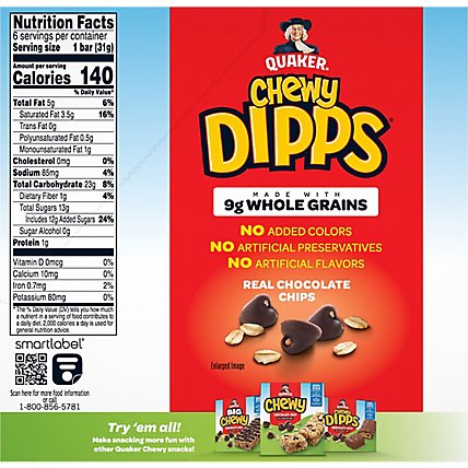 Quaker Chewy Dipps Granola Bars Chocolatey Covered Chocolate Chip - 6-1.09 Oz - Image 6
