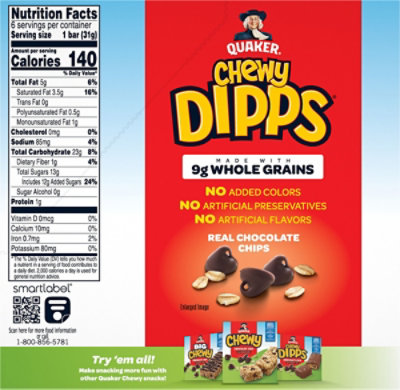 Quaker Chewy Dipps Granola Bars Chocolatey Covered Chocolate Chip - 6-1.09 Oz - Image 6