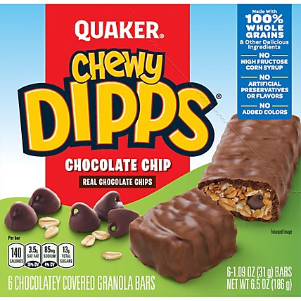 Quaker Chewy Dipps Granola Bars Chocolatey Covered Chocolate Chip - 6-1.09 Oz - Image 2