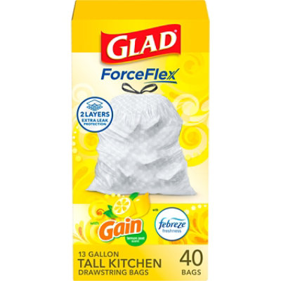 Glad Trash Bags Tall Kitchen Drawstring Odor Shield Lemon 13 Gallon - 40 Count