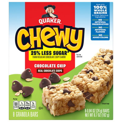 Quaker Chewy Granola Bars 25% Less Sugar Chocolate Chip - 8-0.84 Oz