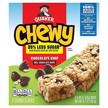 Quaker Chewy Granola Bars 25% Less Sugar Chocolate Chip - 8-0.84 Oz - Image 3