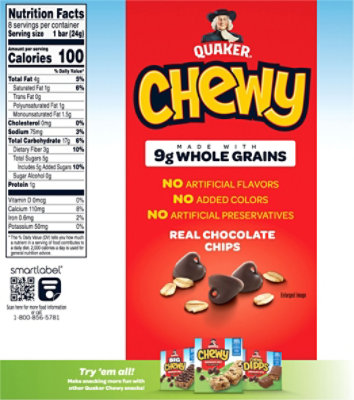 Quaker Chewy Granola Bars 25% Less Sugar Chocolate Chip - 8-0.84 Oz - Image 6