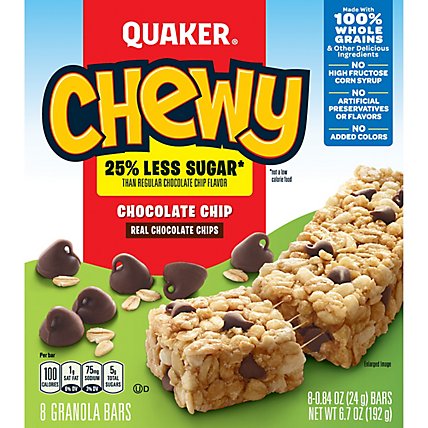 Quaker Chewy Granola Bars 25% Less Sugar Chocolate Chip - 8-0.84 Oz - Image 1
