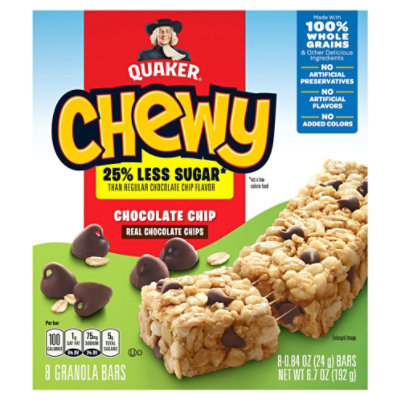 Quaker Chewy Granola Bars 25% Less Sugar Chocolate Chip - 8-0.84 Oz - Image 1