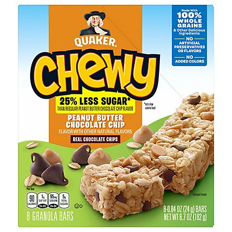 Quaker Chewy Granola Bars 20% Less Sugar Peanut Butter Chocolate Chip - 8-0.84 Oz