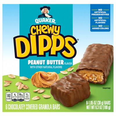 Quaker Chewy Dipps Granola Bars Chocolatey Covered Peanut Butter Flavor - 6-1.05 Oz - Image 1