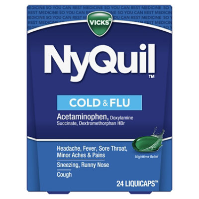 Vicks NyQuil Medicine For Cold & Flu Relief Nighttime LiquiCaps - 24 Count