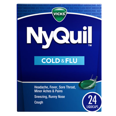 Vicks NyQuil Medicine For Cold & Flu Relief Nighttime LiquiCaps - 24 Count