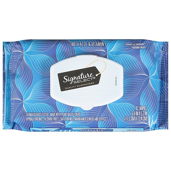Signature Care Wipes Softly Flushable Pops Up Bag - 42 Count