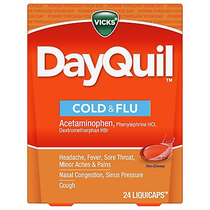 Vicks DayQuil Medicine For Cold & Flu Relief Multi Symptom Non Drowsy Liquicaps - 24 Count