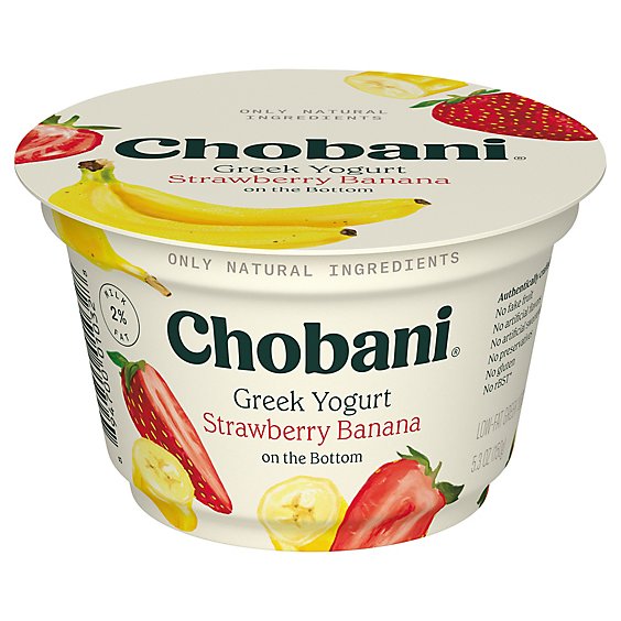 Chobani Yogurt Greek Low Fat On The Bottom Strawberry Banana - 5.3 Oz