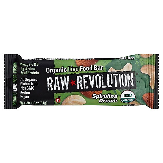 Raw Rev Organic Superfood Bar Vegan Gluten Free Spirulina Dream - 1.8 Oz