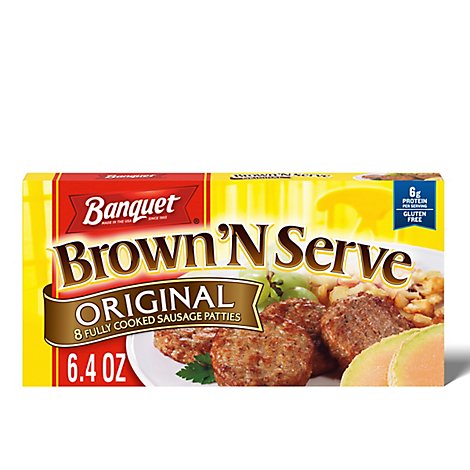 Banquet Brown N Serve Sausage Patties Fully Cooked Original 8 Count - 6.4 Oz