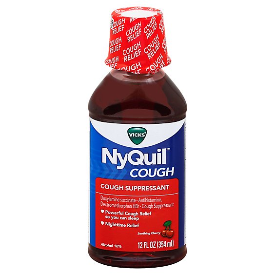Vicks NyQuil Cough Suppressant Nighttime Liquid Soothing Cherry - 12 Fl. Oz.