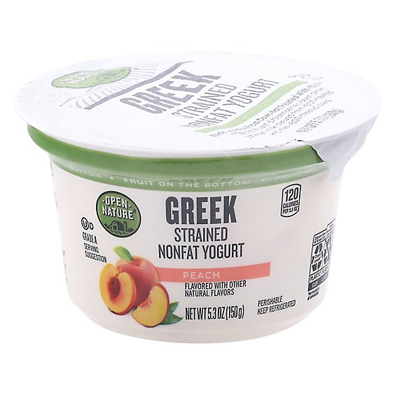 Open Nature Yogurt Greek Nonfat Strained Fruit on the Bottom Peach - 5.3 Oz