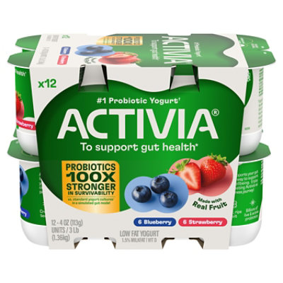 Activia Strawberry & Blueberry Probiotic Low Fat Yogurt Cups