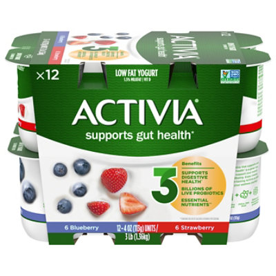 Activia Probiotic Yogurt Lowfat Strawberry & BlueBerry Variety Pack - 12-4 Oz