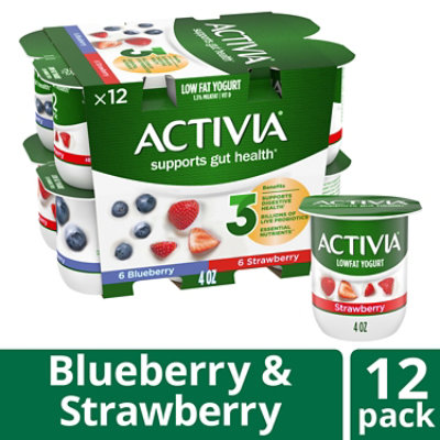 Activia Low Fat Probiotic Strawberry & Blueberry Yogurt Variety Pack - 12-4 Oz