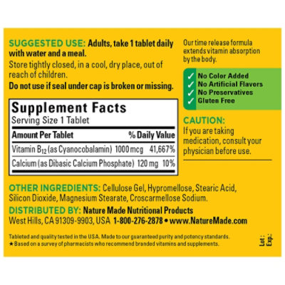 Nature Made Dietary Supplement Tablets Vitamin B-12 Timed Release 1000 mcg - 160 Count - Image 4