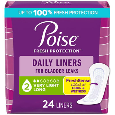 Poise Daily Incontinence Long Panty Liners Very Light Absorbency - 24 Count