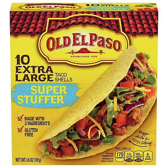Old El Paso Taco Shells Extra Large Super Stuffer Box 10 Count - 6.6 Oz
