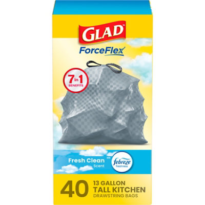 Glad ForceFlex Tall Kitchen Drawstring Trash Bags Gain Fresh Clean with Febreze