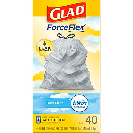 Glad Forceflex Fresh Clean With Febreze Tall Kitchen Drawstring Trash Bags 13 Gallon - 40 Count - Image 1