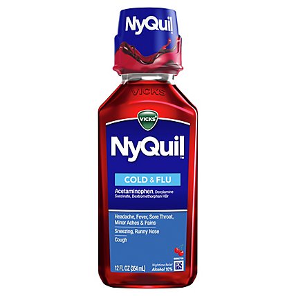 Vicks NyQuil Cold & Flu Relief Nighttime Liquid Cherry - 12 Fl. Oz. - Image 1
