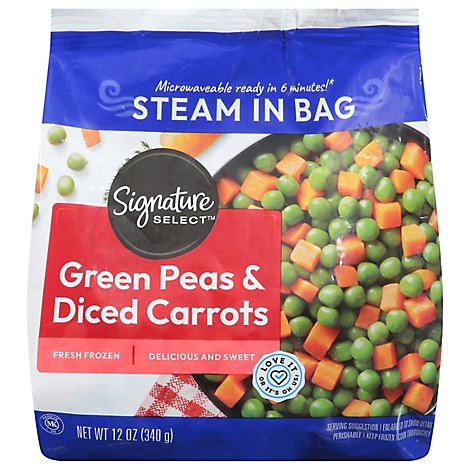 Signature SELECT Green Peas & Diced Carrots Steam In Bag - 12 Oz