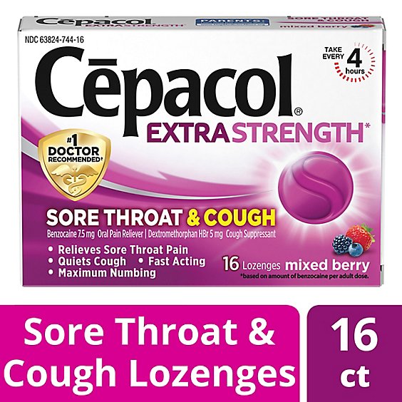 Cepacol Extra Strength Lozenges For Sore Throat & Cough Relief Mixed Berry - 16 Count