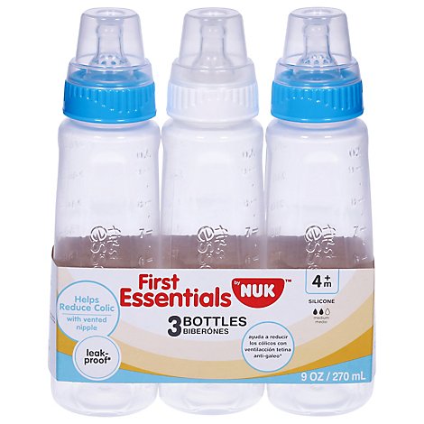 NUK First Essentials Bottles Leak Proof 4 Months Plus - 9 Oz