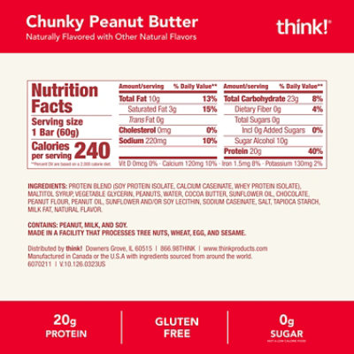 thinkThin High Protein Bar Chunky Peanut Butter Chocolate Dipped - 2.1 Oz - Image 2