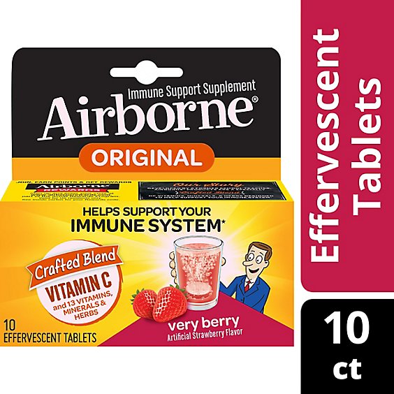Airborne Immune Support Supplement Effervescent Tablets Very Berry - 10 Count