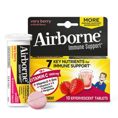 Airborne Immune Support Supplement Effervescent Tablets Very Berry - 10 Count - Image 2