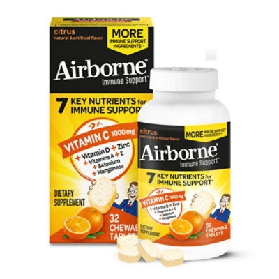 Airborne Immune Support Supplement Chewable Tablet 1000mg Vitamin C Citrus - 32 Count - Image 2