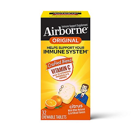 Airborne Immune Support Supplement Chewable Tablet 1000mg Vitamin C Citrus - 32 Count - Image 2